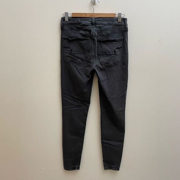 American Eagle Distressed Hi Rise Jegging Womens 8 Washed Black Stretch - Picture 6 of 13